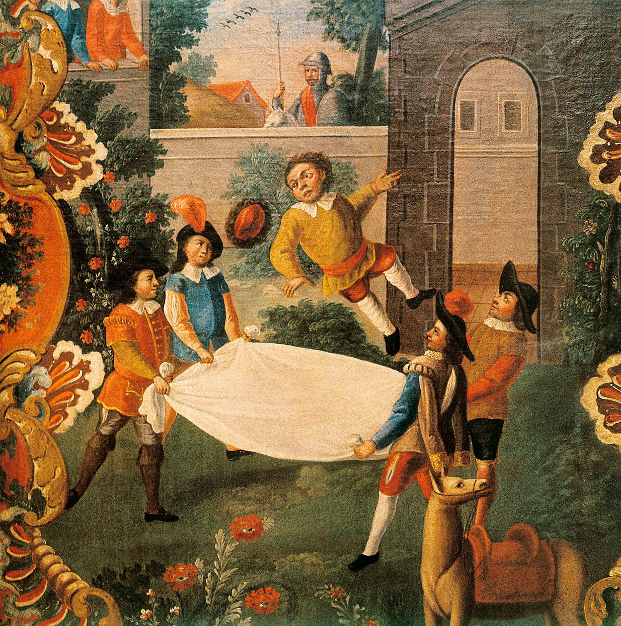 Scene fra Don Quixote of the Channel (El ingenioso Hidalgo Don Quixote de la Mancha) af Miguel de Cervantes (1547-1616) 18. århundrede (maleri) af Mexican School