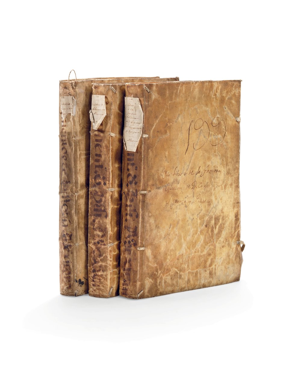 Codex Chimalpahin og historiske værker af Fernando de Alva Ixtilxochitl på spansk og nahuati, manuskripter på papir i 3 bind af Mexican School