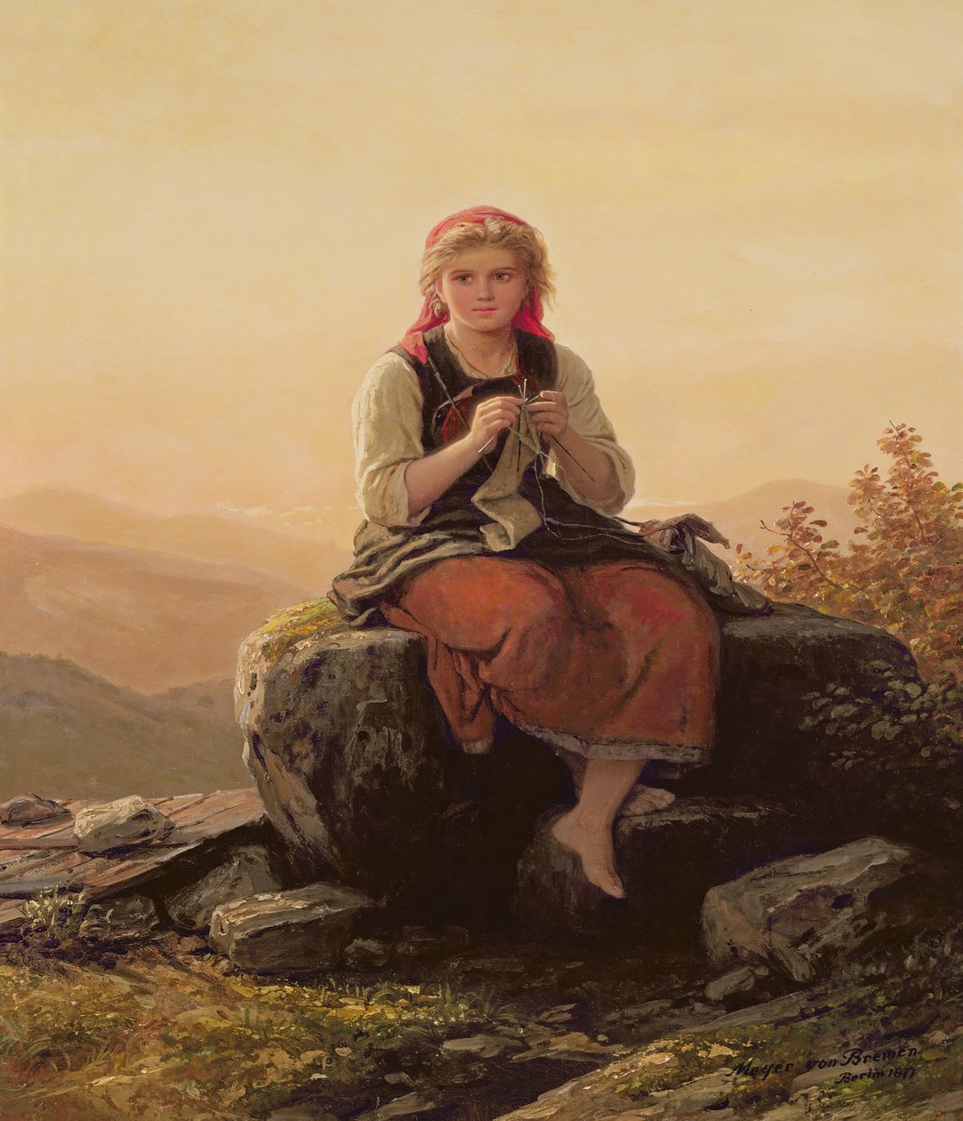 Ung pige strikning, 1800-tallet af Johann Georg Meyer von Bremen