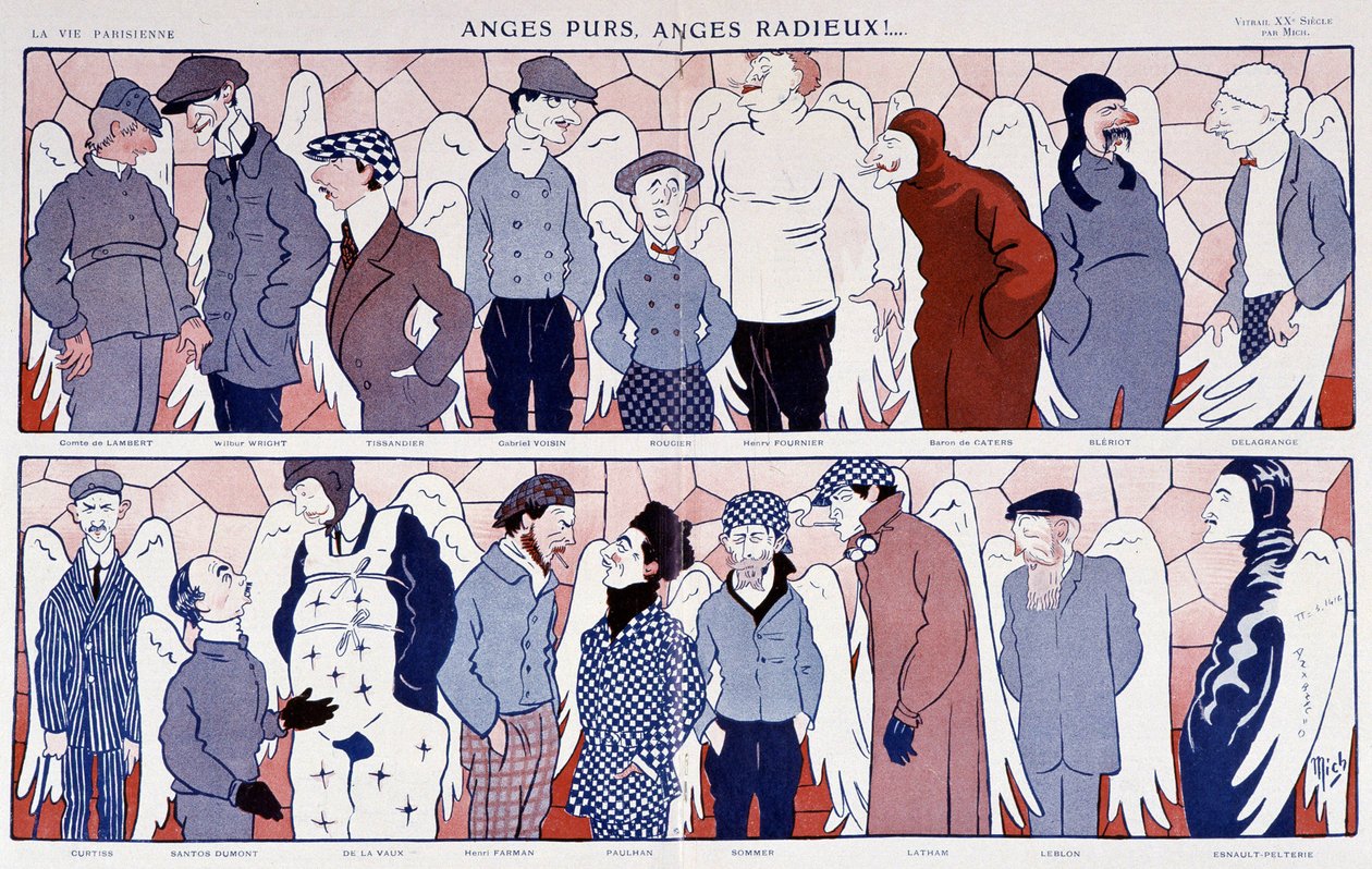 Anklager af berømte flyvere som engle (portrætgalleri) - i "" La Vie Parisienne"" 11/12/1909. af Mich