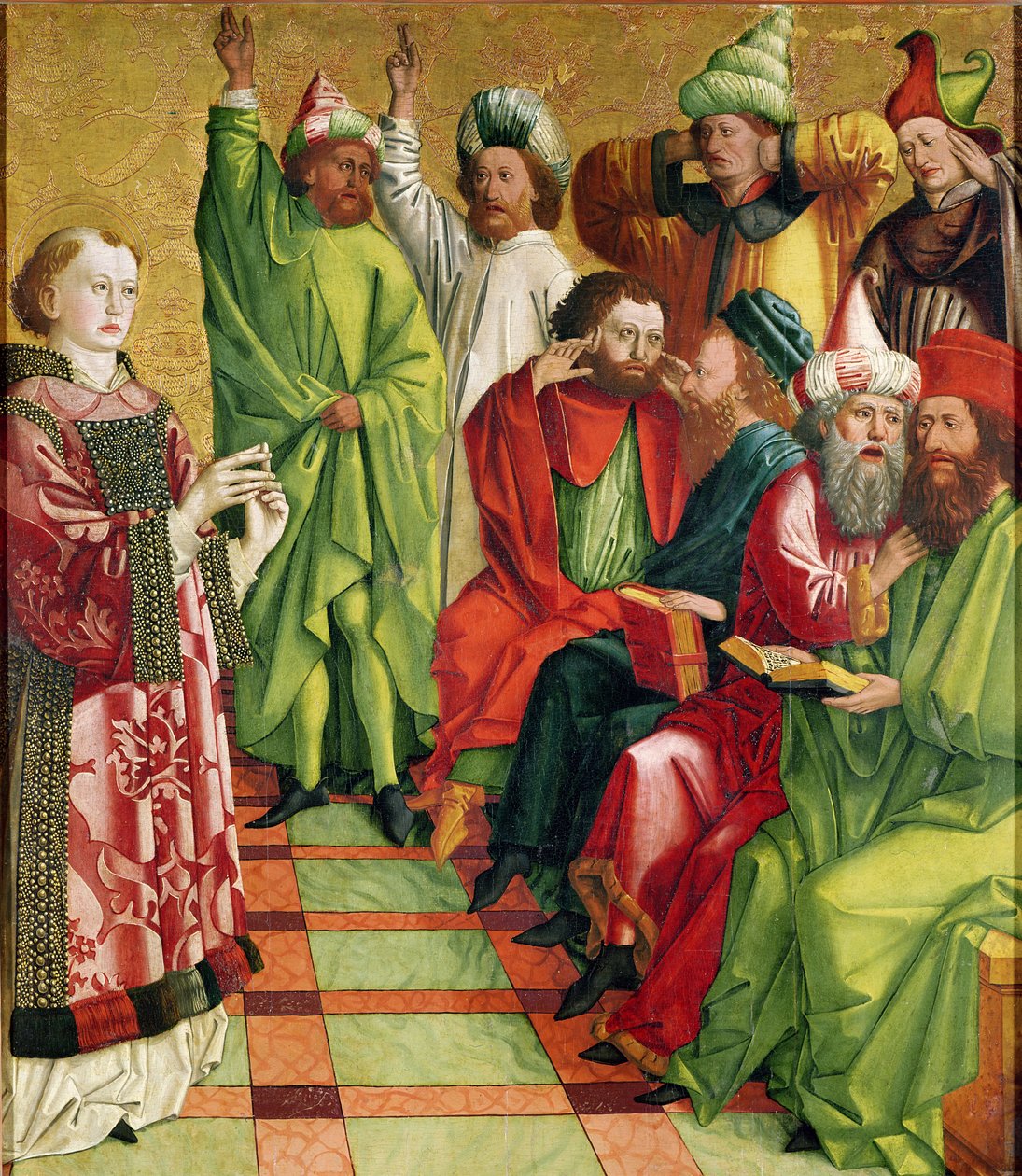 St. Stephen foran dommerne, fra altertavlen af St. Stefan, c.1470 af Michael Pacher