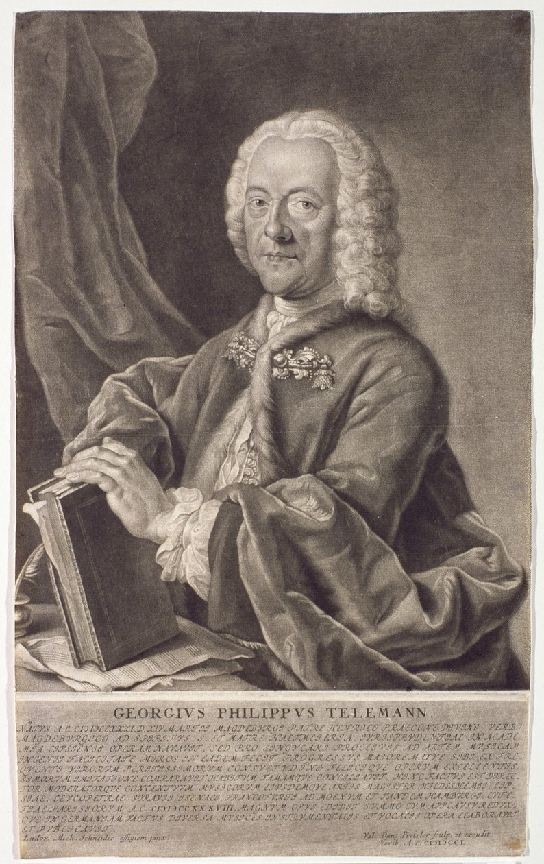 Portræt af Georg Philipp Telemann (1681-1757) graveret af Georg Preisler (1700-54) af Michael Schneider