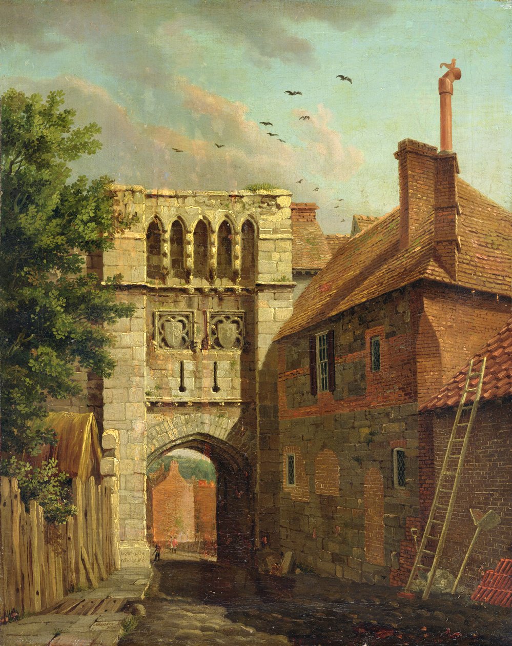Westgate, Winchester (olie på lærred) af Michael (1743 1801) Rooker