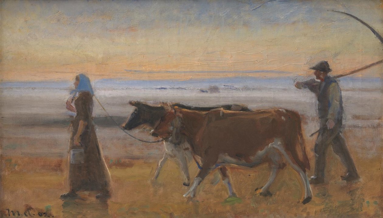 Køer bliver drevet over heden af Michael Ancher