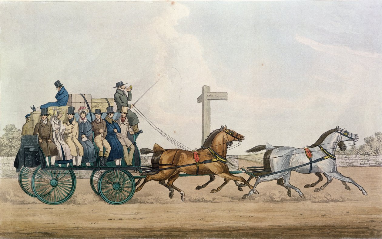 Arriving at the End of a Stage, indgraveret af J. Harris, 1856 af Michael Angelo Hayes