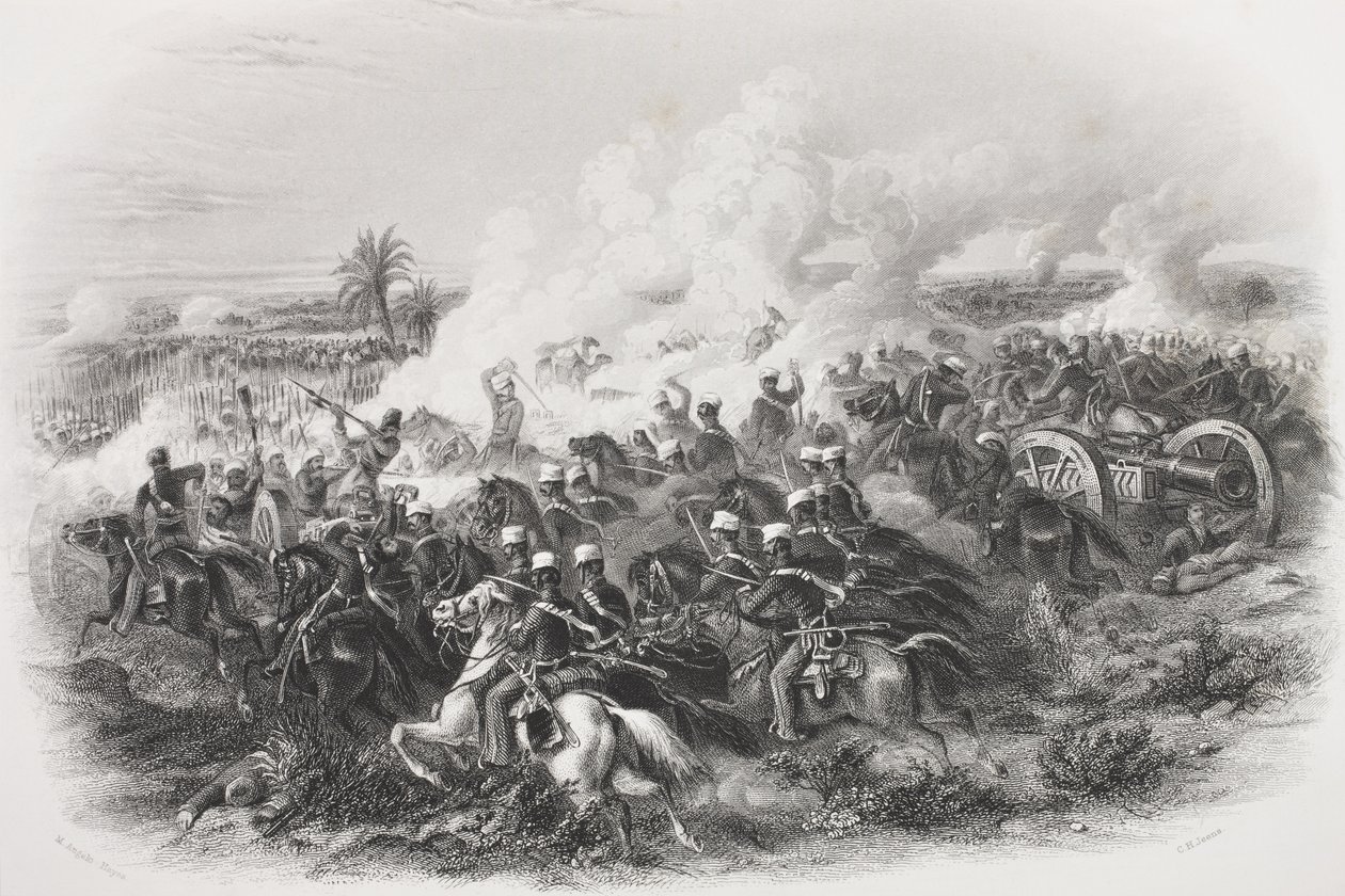 Slaget ved Moodkee, 1845, indgraveret af C.H. Jeens, fra 