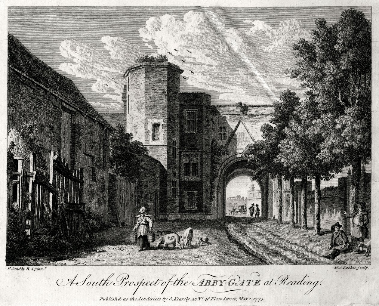 A South Prospect of the Abby-Gate i Reading, Berkshire, 1775 af Michael Angelo Rooker