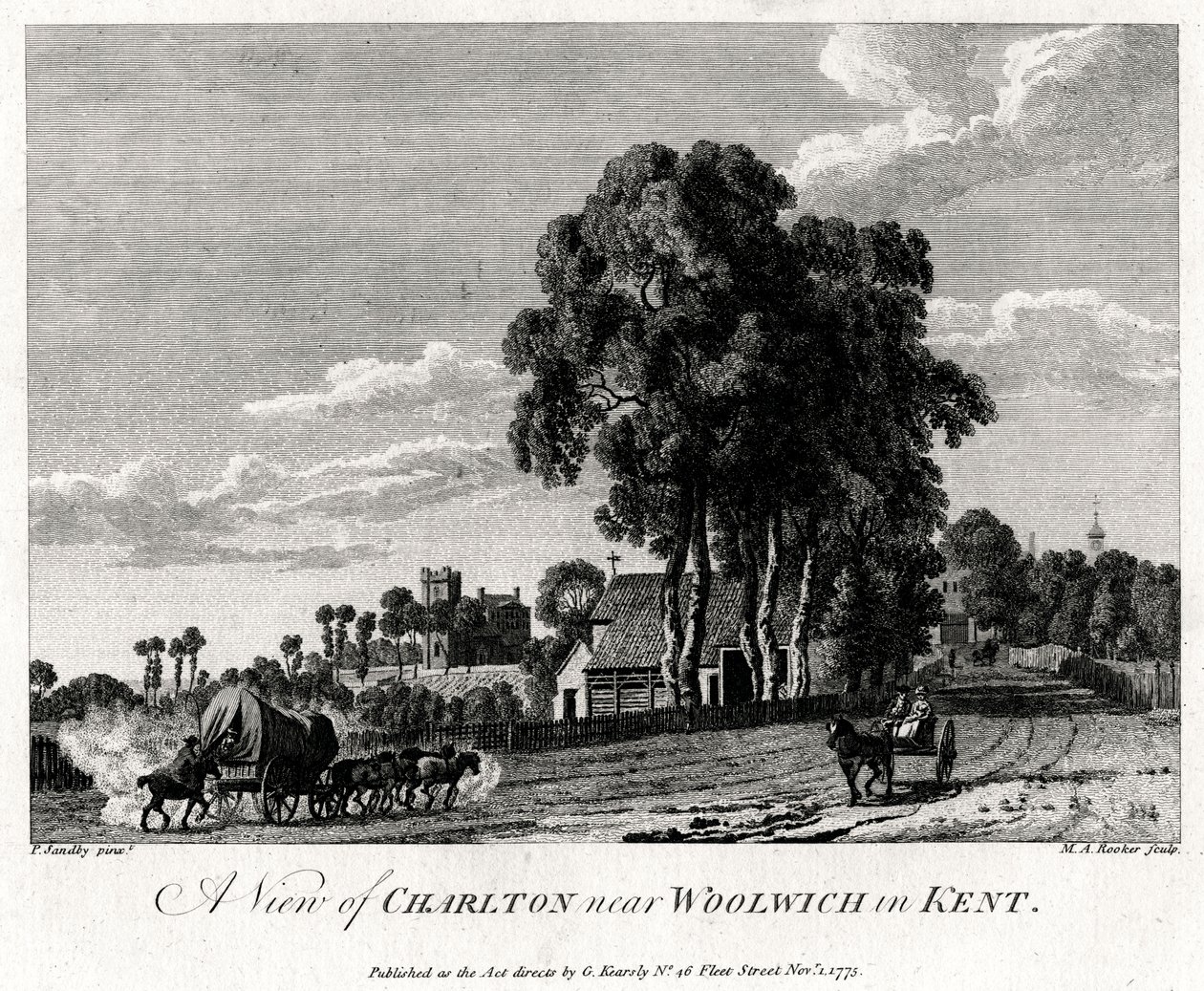 Udsigt over Charlton nær Woolwich i Kent, 1775. af Michael Angelo Rooker