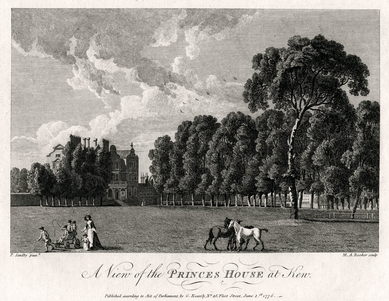 Udsigt over Princes House i Kew, 1776 af Michael Angelo Rooker
