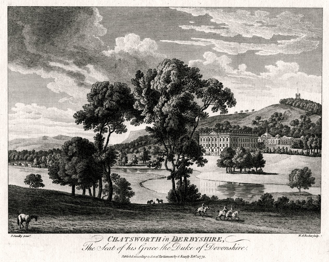 Chatsworth i Derbyshire, The Seat of his Grace the Duke of Devonshire, 1775 af Michael Angelo Rooker