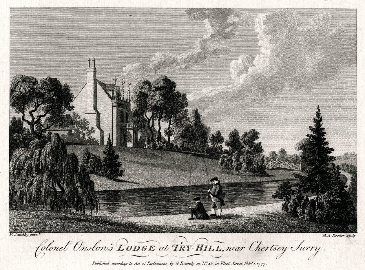 Oberst Onslows Lodge ved Try-Hill, nær Chertsey, Surry, 1777 af Michael Angelo Rooker
