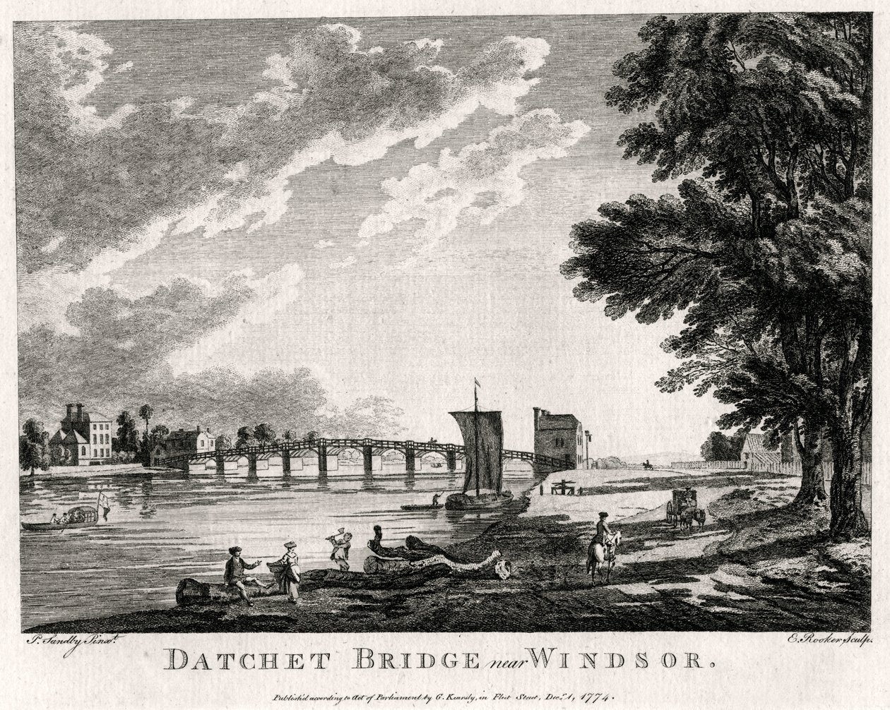 Datchet Bridge nær Windsor, Berkshire, 1774 af Michael Angelo Rooker