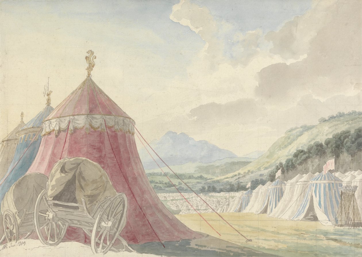 Design til Haymarket Theatre: "The Battle of Hexham", af Colman den yngre af Michael Angelo Rooker