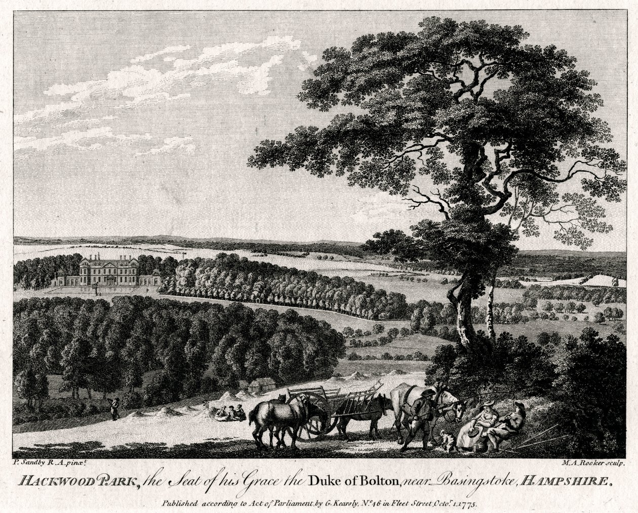 Hackwood Park, sæde for hans nåde, hertugen af Bolton, nær Basingstoke, Hampshire, 1775. af Michael Angelo Rooker