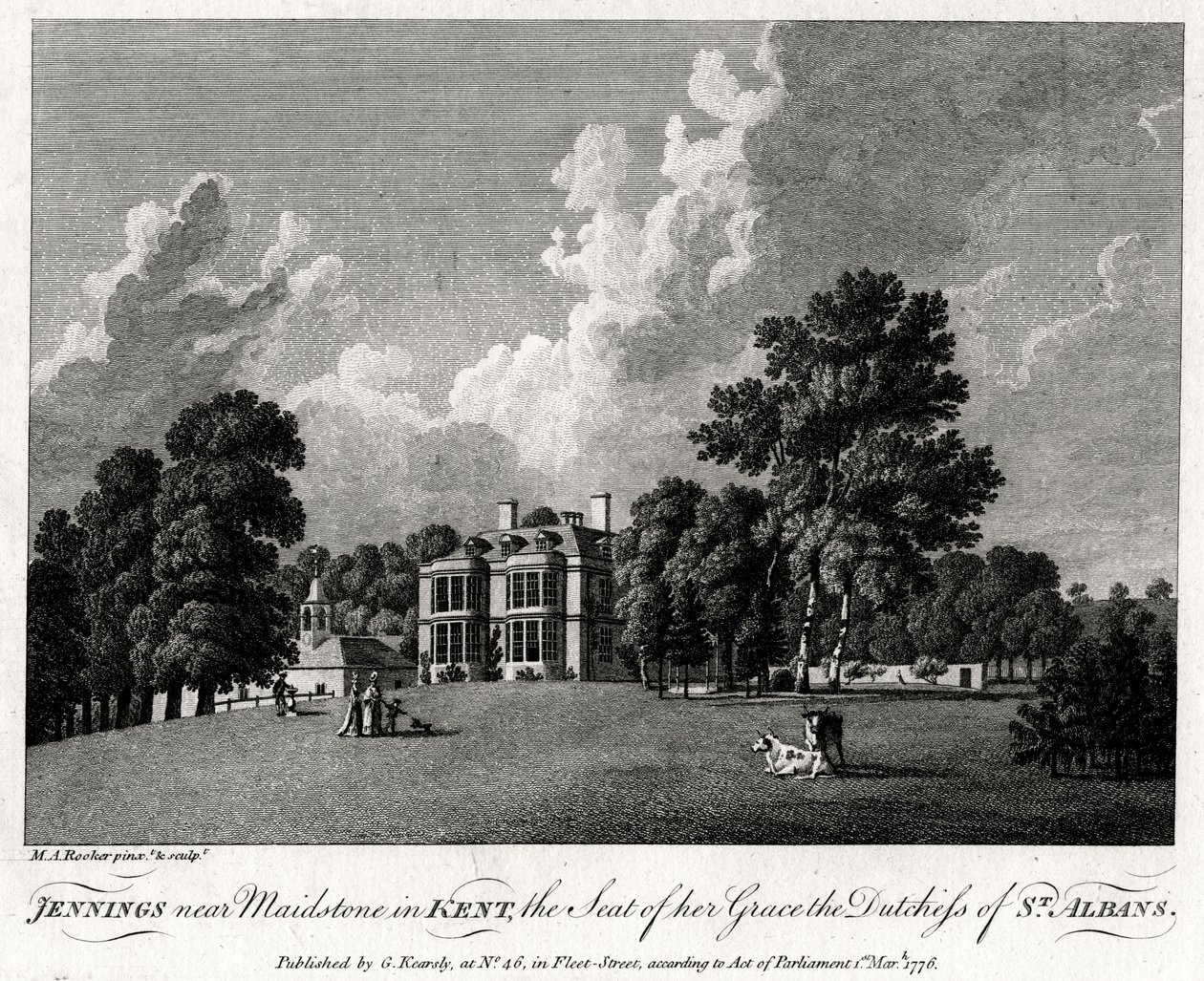 Jennings nær Maidstone i Kent, sæde for hendes nåde, hertuginden af St. Albans, 1776. af Michael Angelo Rooker