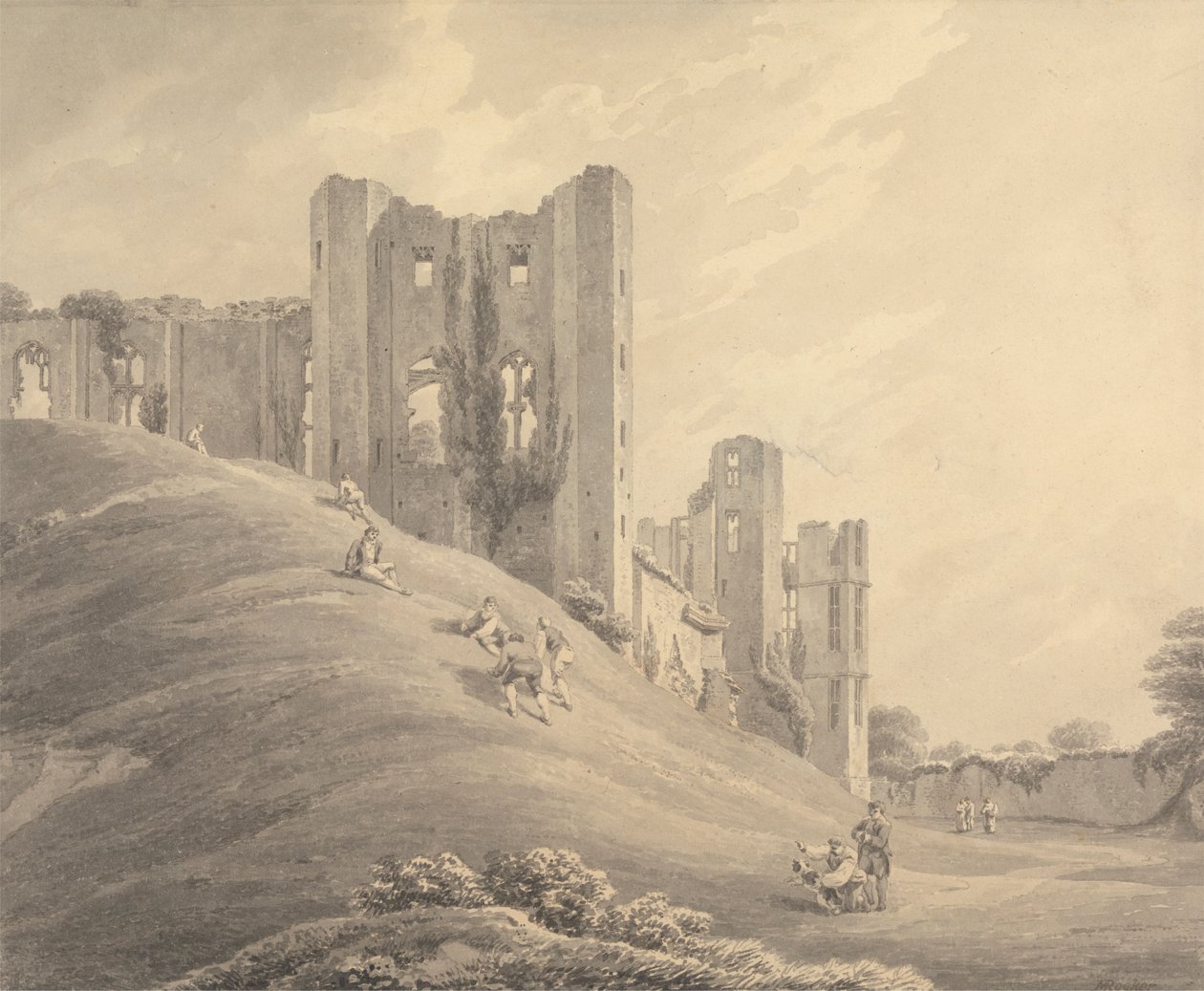 Kenilworth Castle, med figurer på bjergsiden af Michael Angelo Rooker