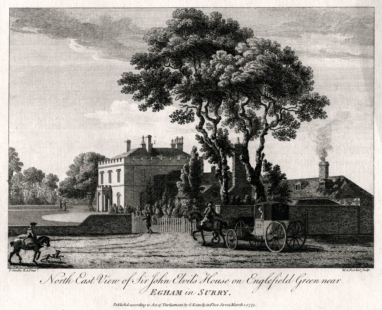 North East View af Sir John Elvils House på Englefield Green nær Egham i Surry, 1775 af Michael Angelo Rooker