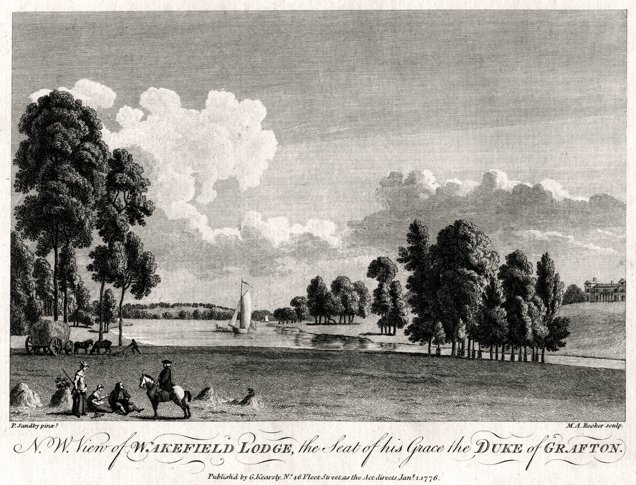 Nordvestudsigt over Wakefield Lodge, sædet for hans nåde, hertugen af Grafton, 1776 af Michael Angelo Rooker