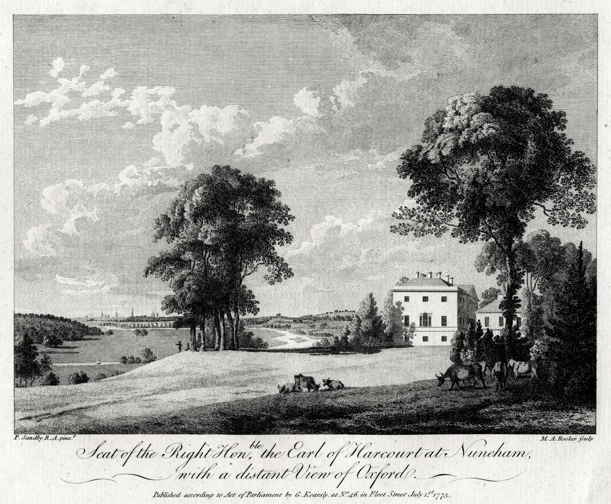 Sæde for den ærede jarl af Harcourt i Nuneham, med en fjern udsigt over Oxford, 1775. af Michael Angelo Rooker