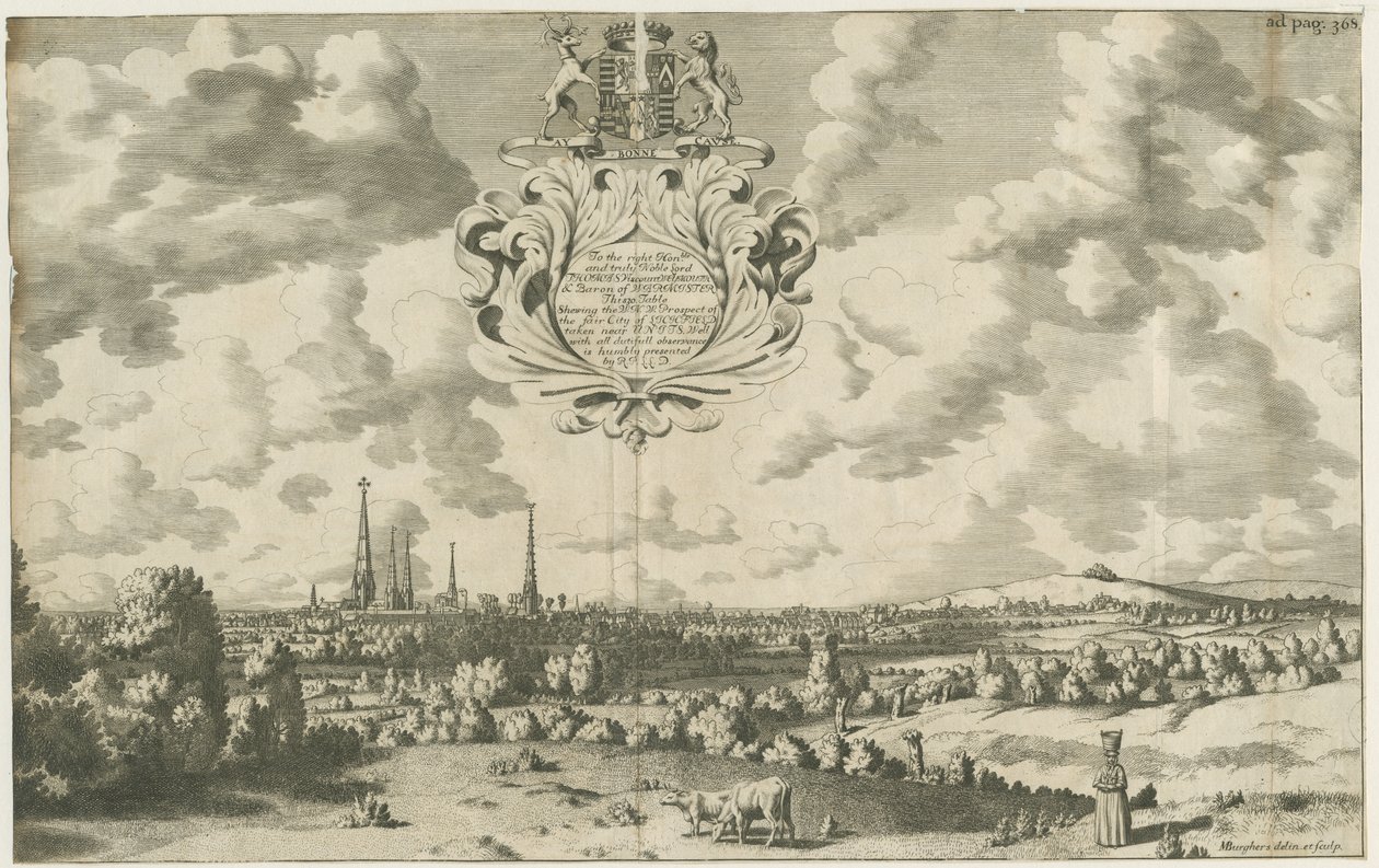 Lichfield - West North West Prospect: copper-plate engraving, nd [1653 - 1686] dani af Michael Burghers