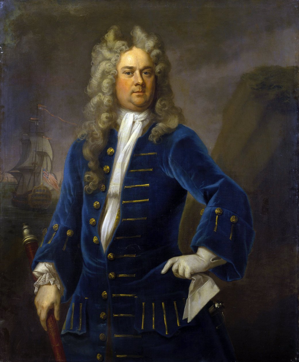Portræt af kaptajn Robert Harland (ca. 1680-1751), der holder et teleskop (langsynet) i hånden. Olie på lærred, ca. 1707-1711 af Michael Dahl (1659-1743). af Michael Dahl