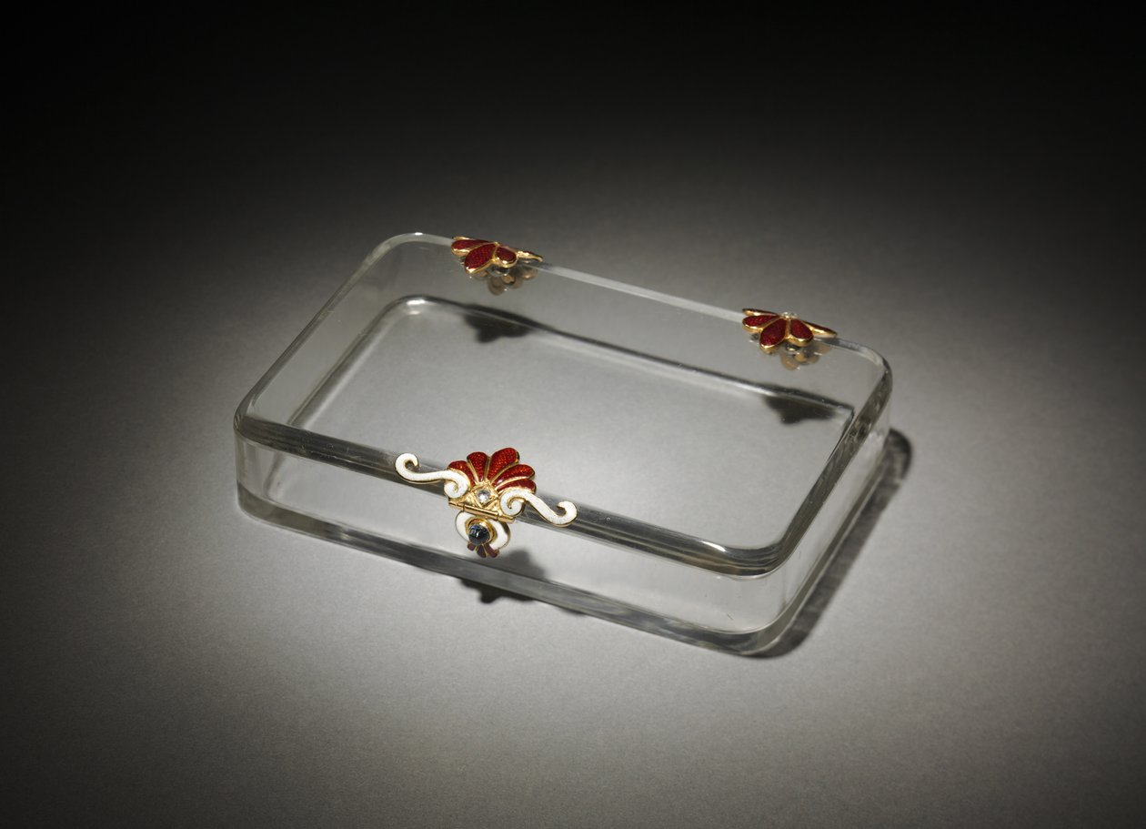 Cigaretetui, House of Fabergé, ca. 1895-1910 (bjergkrystal, emalje, guld, safir, diamant) af Michael Evlampievich Perkhin