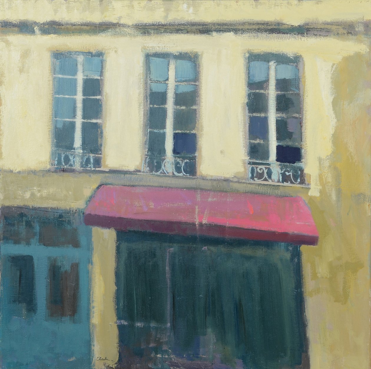 Café South West France, 2017 (olie på linned) af Michael G. Clark