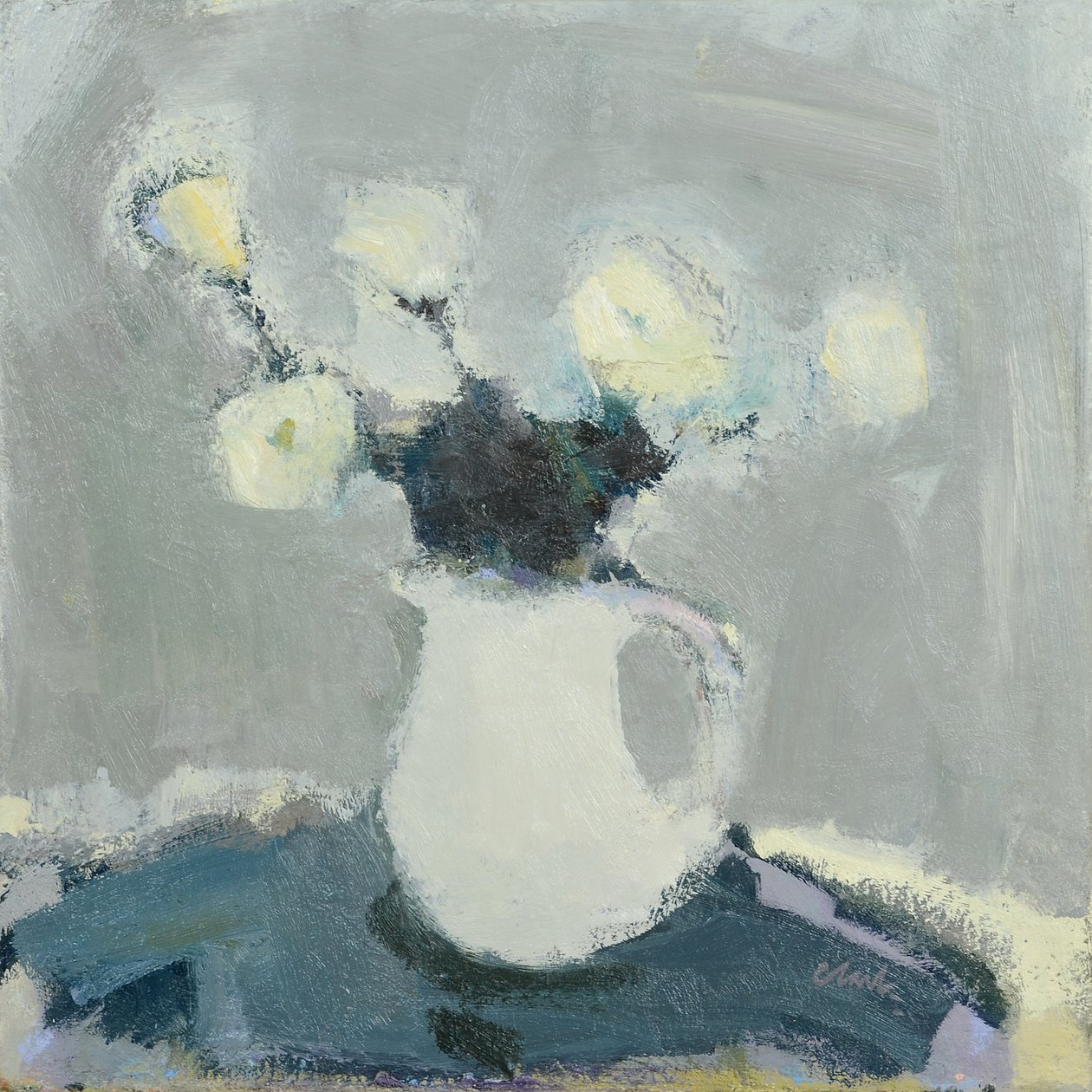 Bordplade med blomster, 2016 (olie på linned) af Michael G. Clark