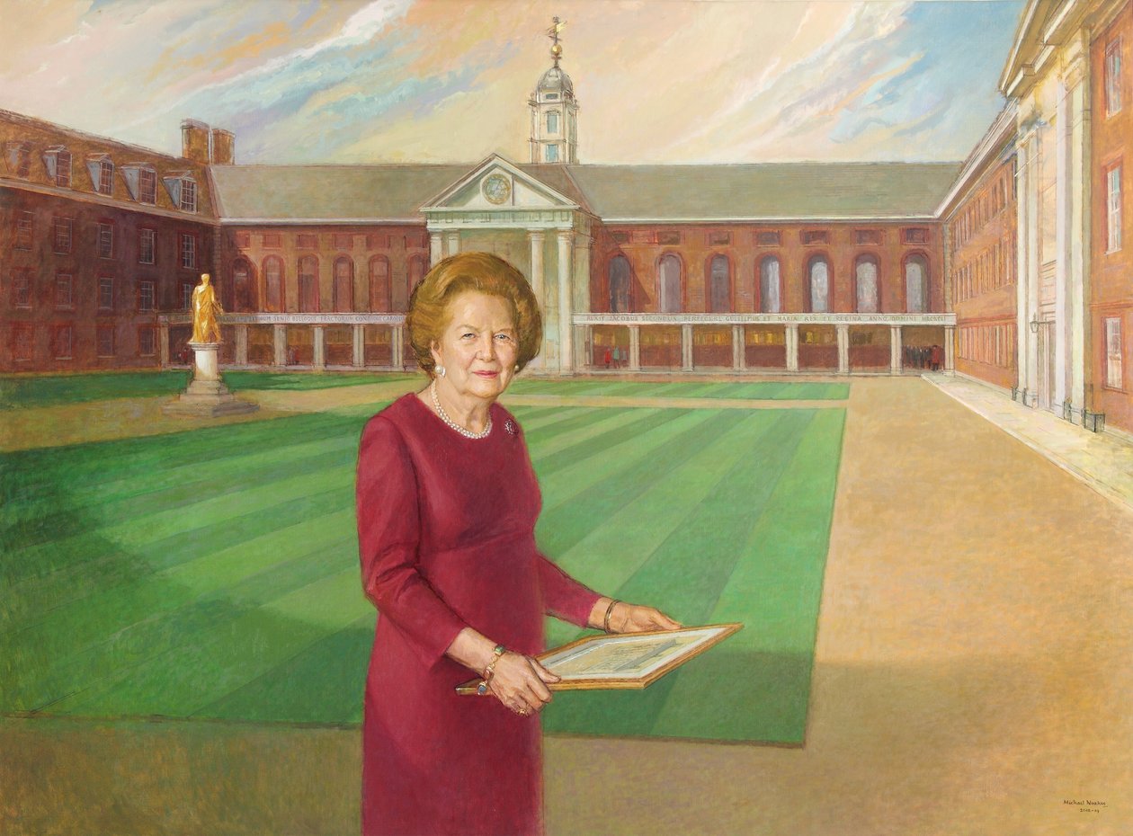Baronesse Thatcher (olie på lærred) af Michael Noakes