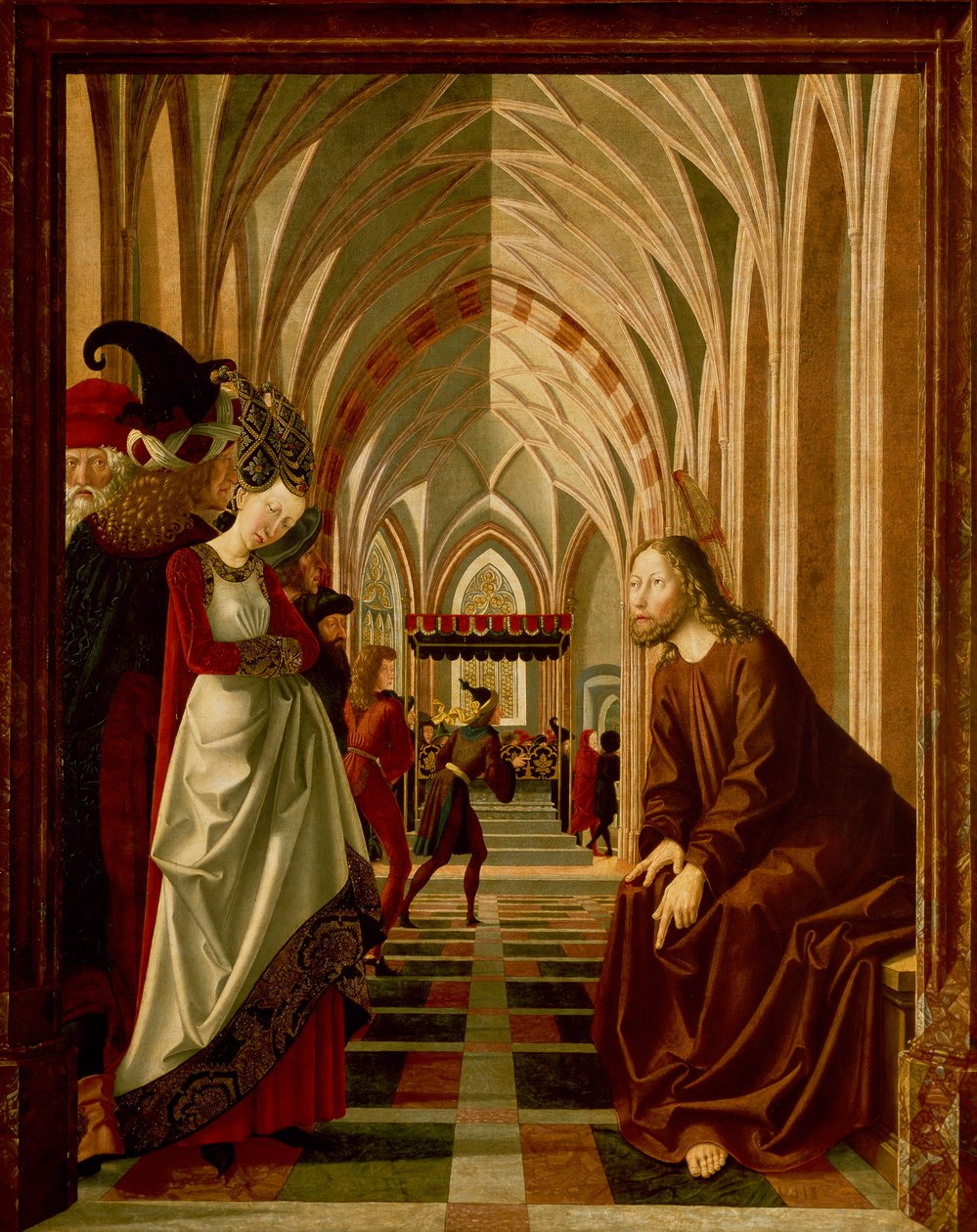 Kristus og den ægteskabsbryderinde, panel fra Historier om Kristus, St Wolfgang altertavle af Michael Pacher