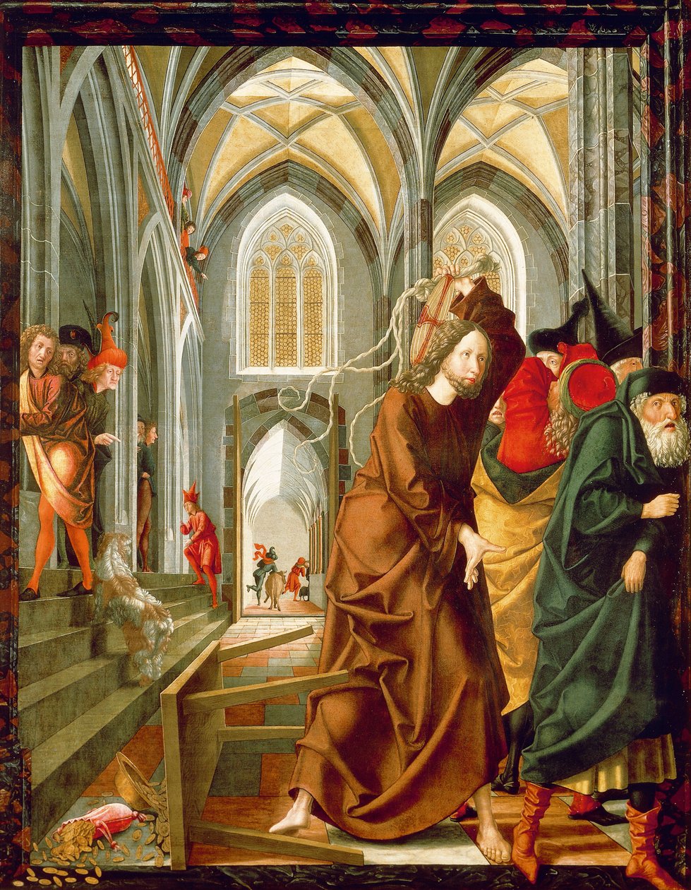 Kristus driver købmændene fra templet, panel fra Stories of Christ, St. Wolfgang altertavle af Michael Pacher