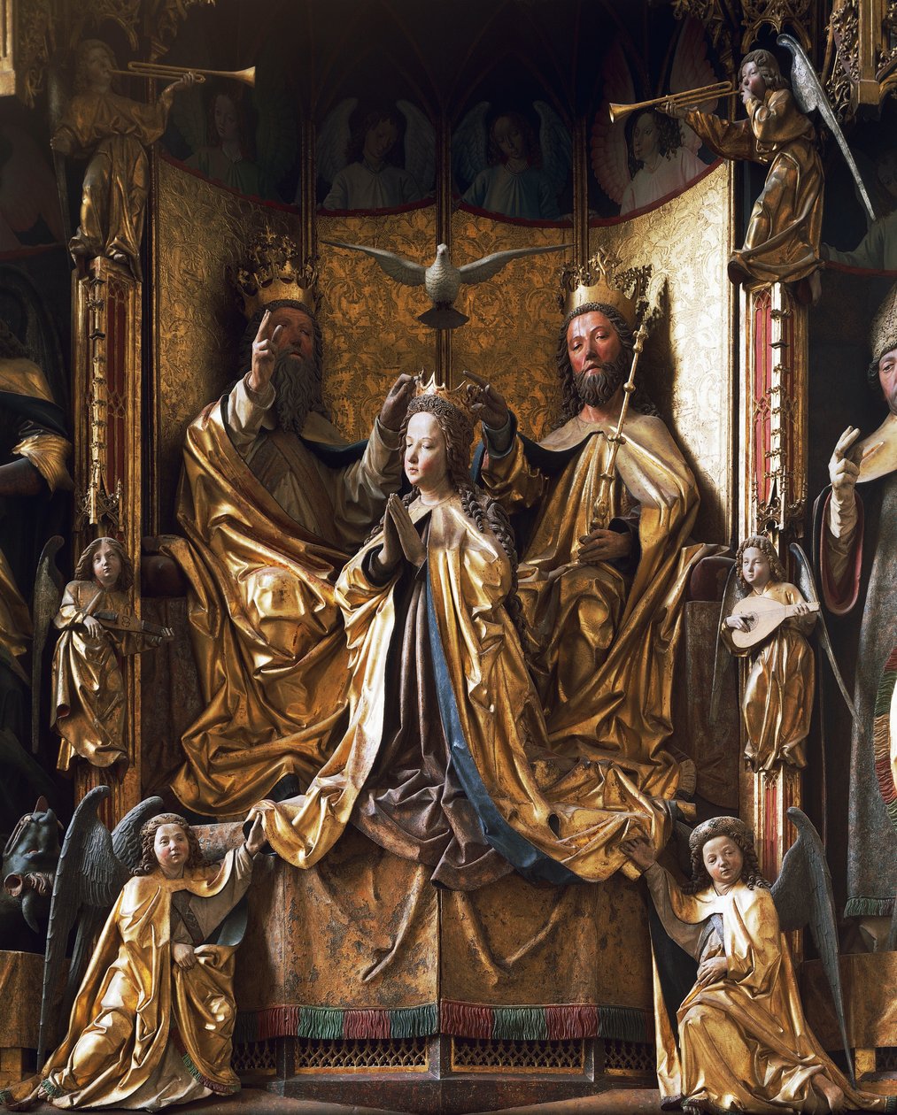 Kroning af Jomfrualteret, omkring 1470-1480, af Michael Pacher (død 1498), udskåret træ, gamle Gries Parish Church, San Quirino, Bolzano, Trentino-Alto Adige, Italien af Michael Pacher