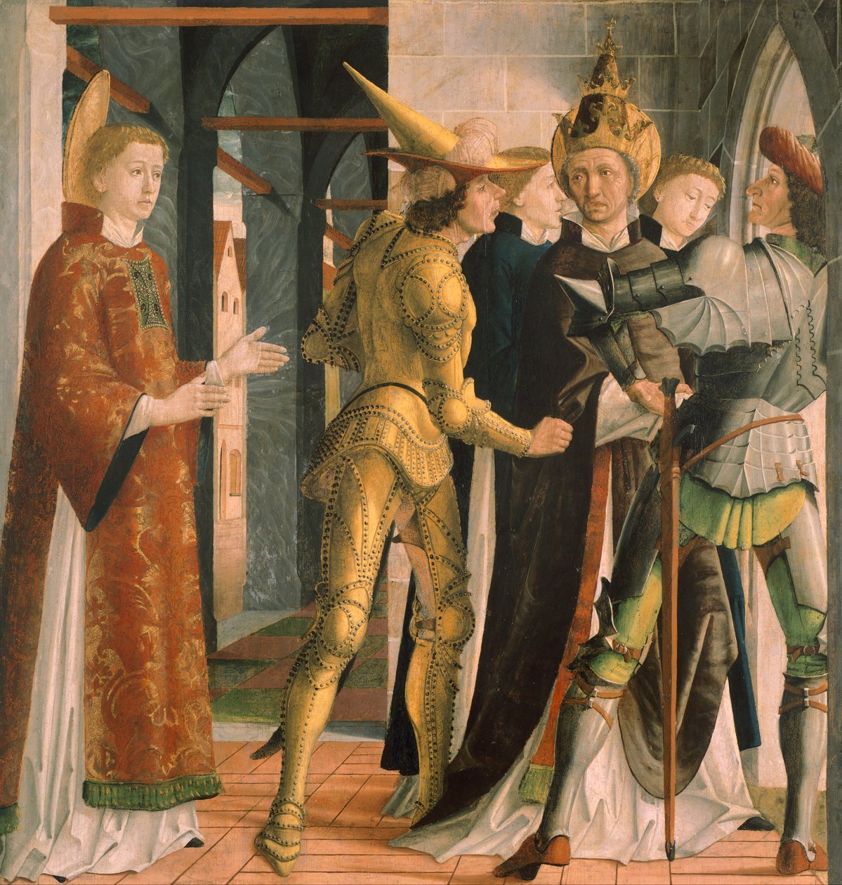 Pave Sixtus II tager orlov fra Saint Lawrence, omkring 1465, af Michael Pacher (cirka 1430-1498), panel af Michael Pacher