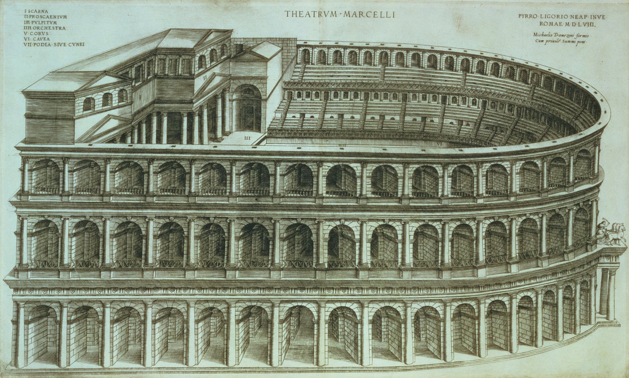 Plan over Marcellus Theatre, Rom, 1558 af Michael Tramezini