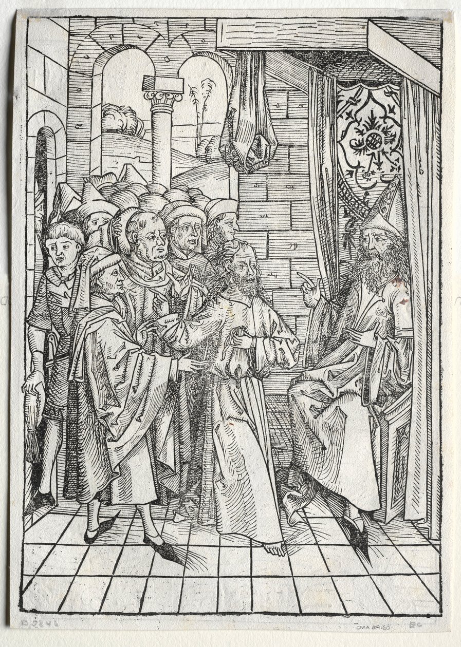 Skattevogteren: Kristus før Kajfas verso, 1491. af Michael Wolgemut