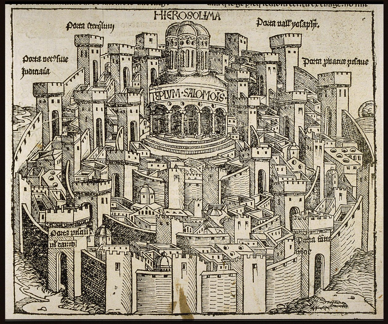 Jerusalem fra Schedels Chronicle of the World, ca 1493. af Michael Wolgemut