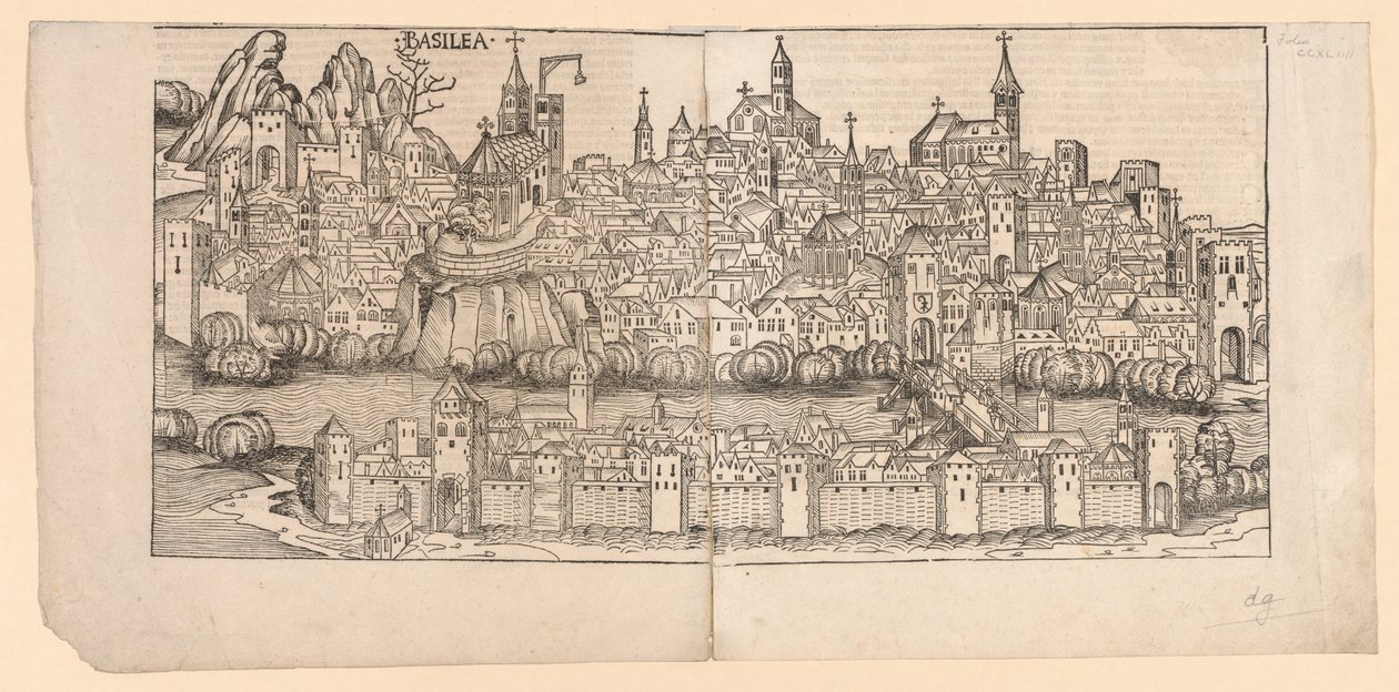 Nürnberg-krøniken: Topografisk syn på Basel, Schweiz, 1493. af Michael Wolgemut