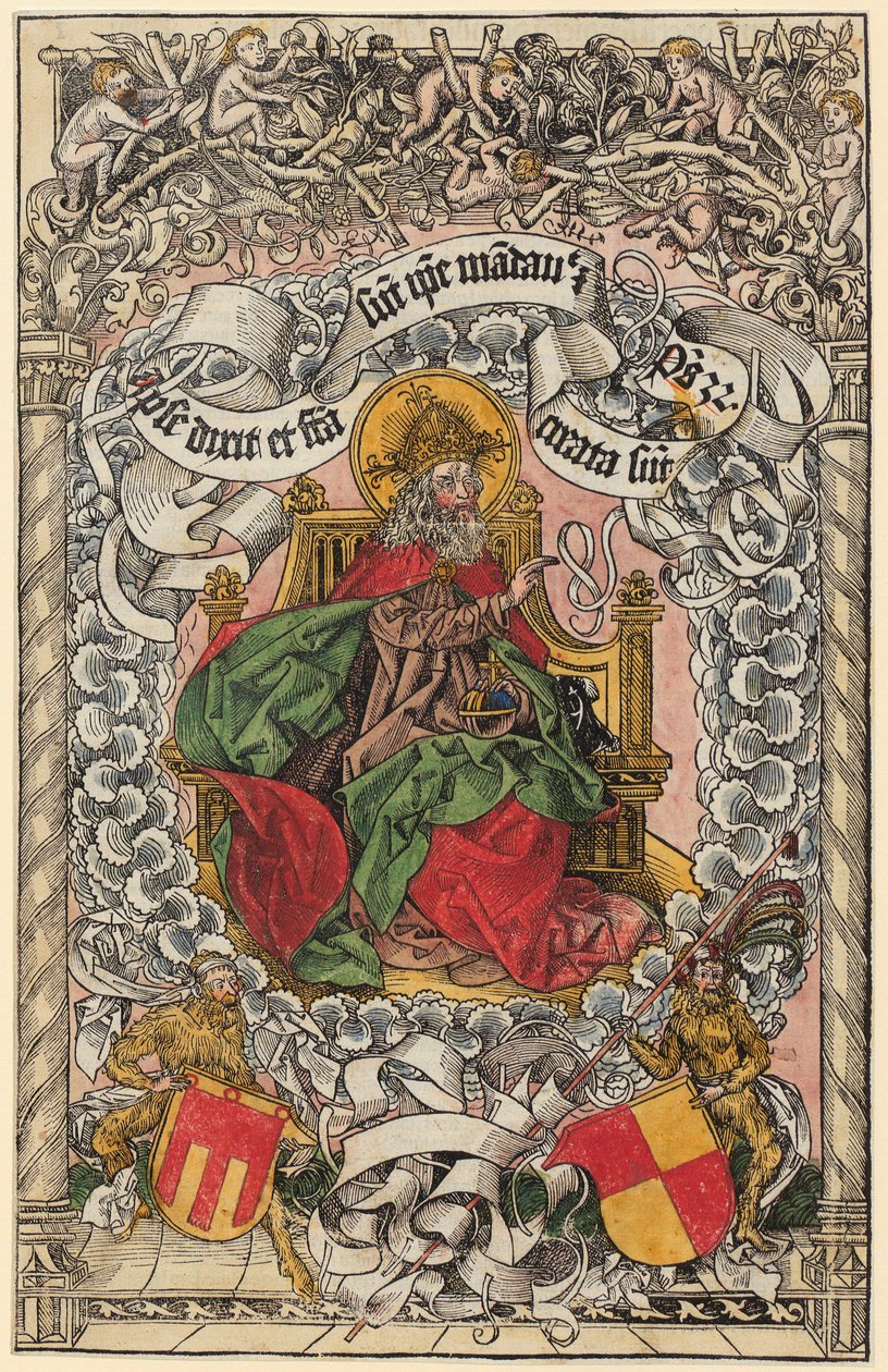 Titelholzschnitt mit Gottvater auf dem himmlischen Thron, die Hand segnend erhoben af Michael Wolgemut