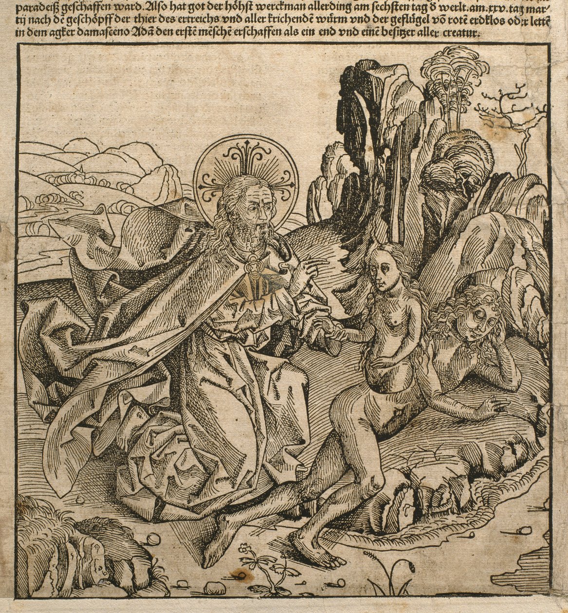 Gud Faderen skaber Eva fra Adams ribben, illustration fra 