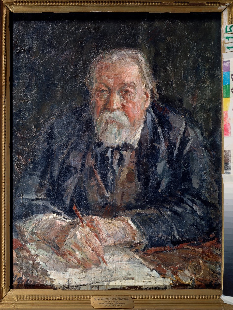 Portræt af komponisten Mikhail Ippolitov Ivanov (Ippolitov-Ivanov) (1859-1935). Maleri af Mikhail Fyodorovich Shemyakin (Chemiakin) (1875-1944), olie på lærred af Michail Fyodorovich Shemyakin