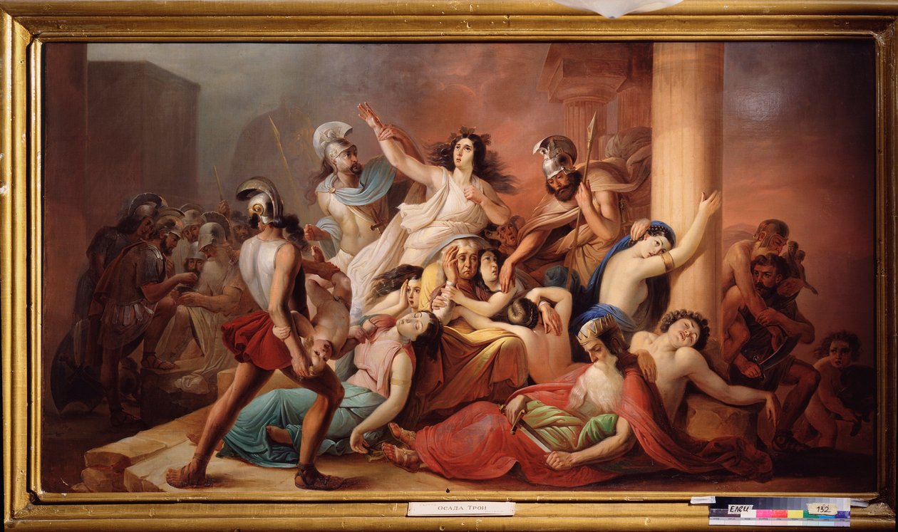 Trojas fald (De sejrrige græske krigere fra belejringen af ​​den legendariske by) - Trojas fald - Mikhail Ivanovich Skotti (1814-1861), olie på lærred - russisk kunst af Michail Ivanovich Skotti