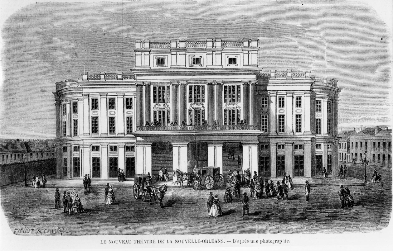 The New Theatre i New Orleans, indgraveret efter et fotografi, 1859 af Michel C. and Gaildrau, Jules Fichot