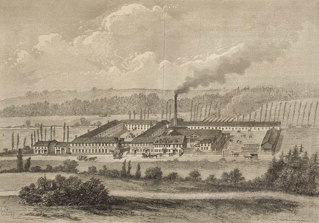 Udsigt over fabrikken i Trois-Fontaines, 1883 af Michel Charles Fichot