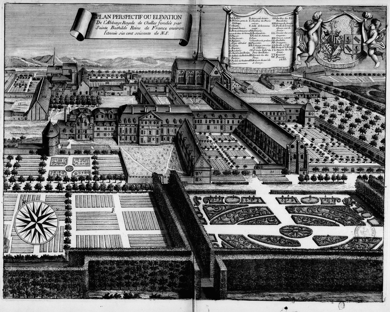 Chelles Abbey i 1688 af Michel Germain