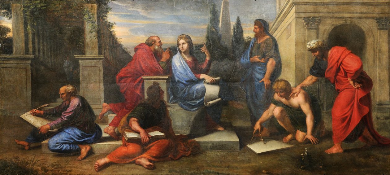 Aspasia midt i Grækenlands filosoffer af Michel des Gobelins Corneille
