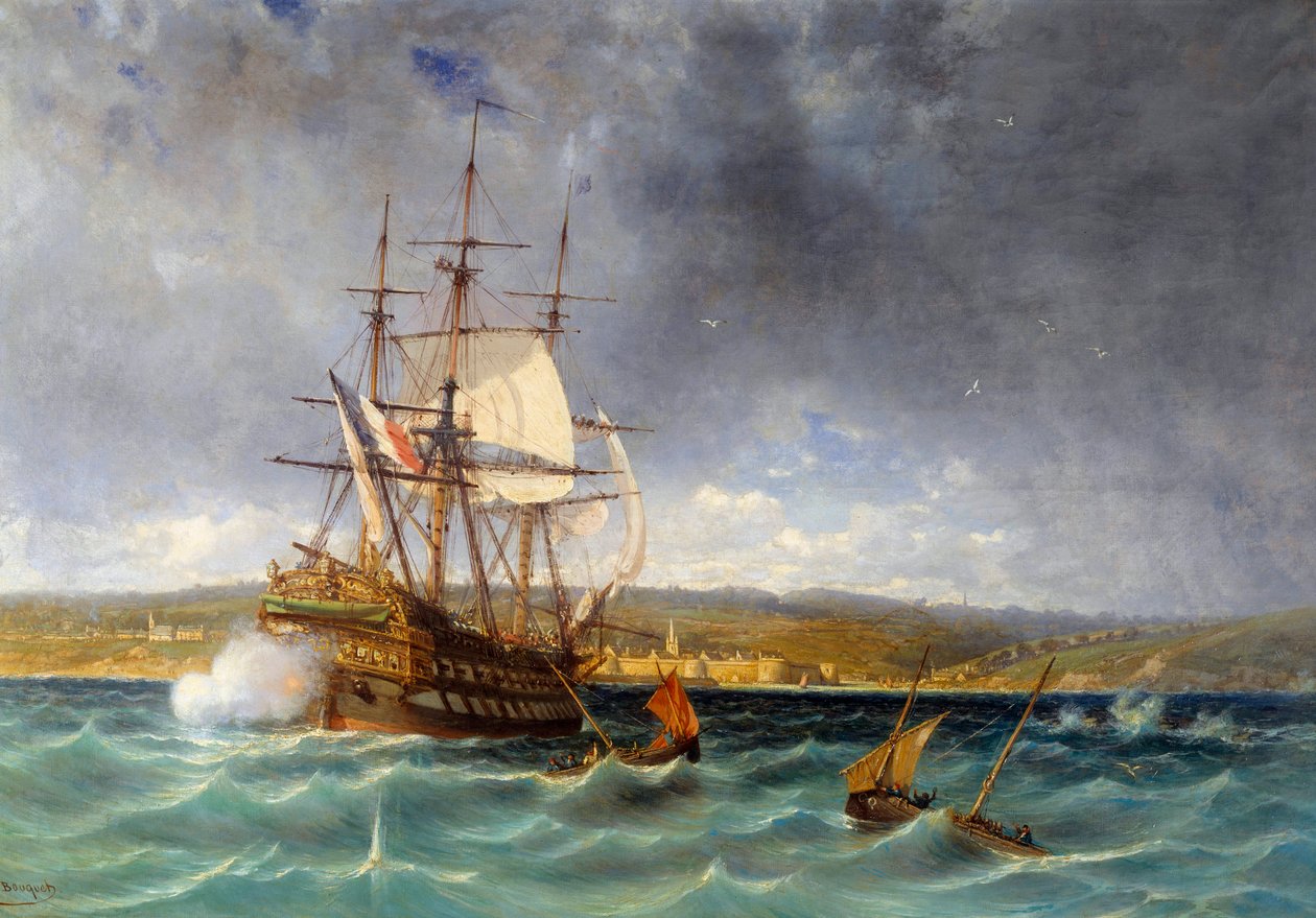 Veteranen på vej ind i havnen i Concarneau Detail. Maleri af Michel Bouquet (1807-1890) Brest fra det 19. århundrede, Musee des Beaux Arts af Michel Bouquet