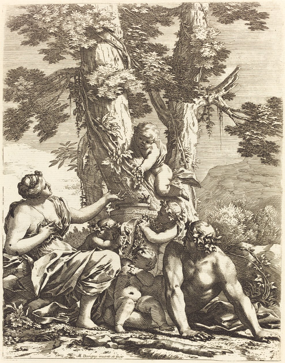 Bacchanal med siddende Bacchante af Michel Dorigny