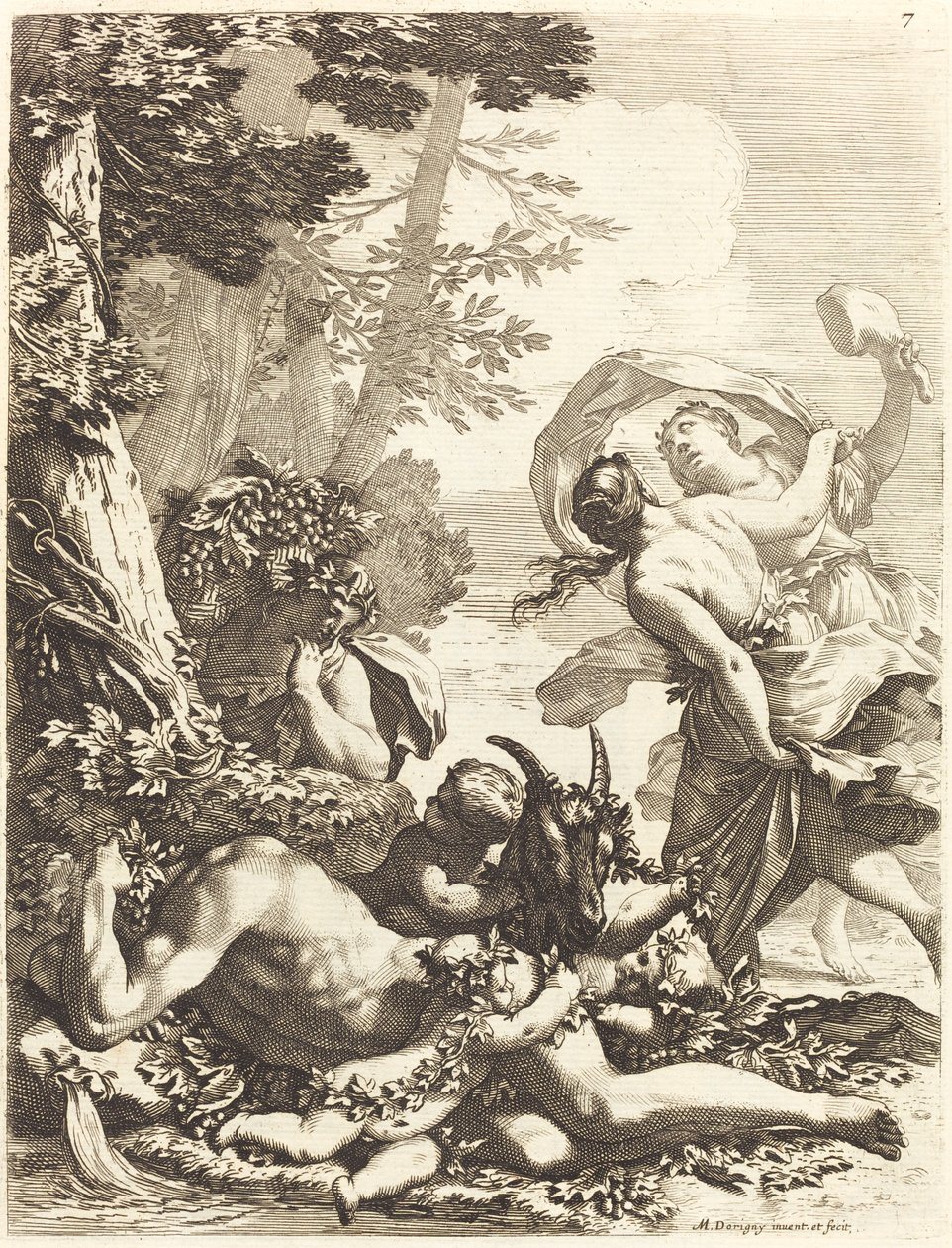 Bacchanal med Sovende Bacchus af Michel Dorigny