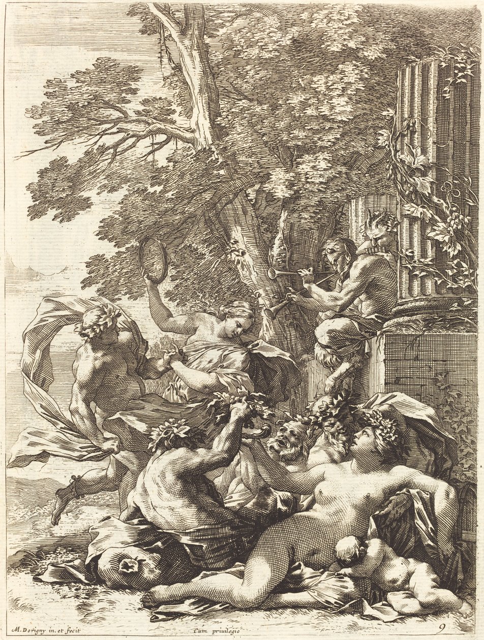 Bacchante med Sovende Barn af Michel Dorigny