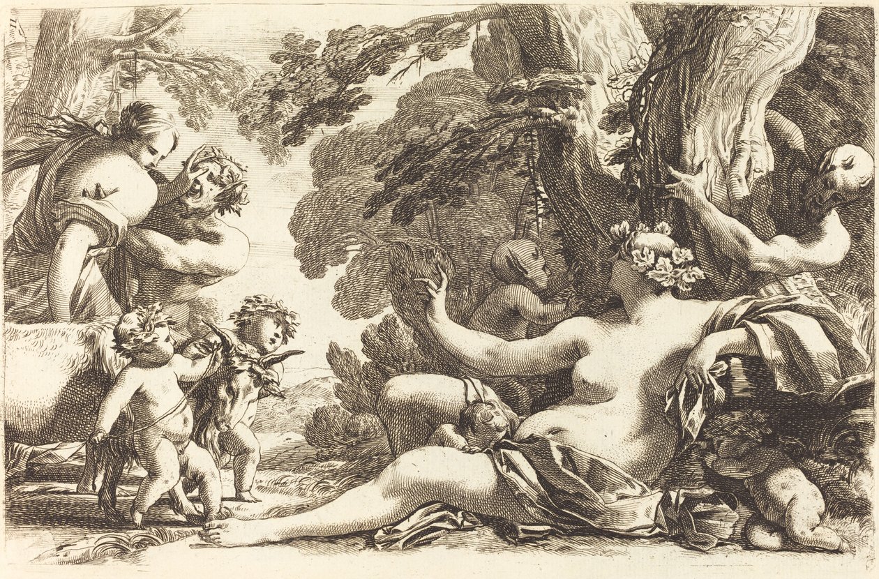 Siddende Bacchante med børn af Michel Dorigny